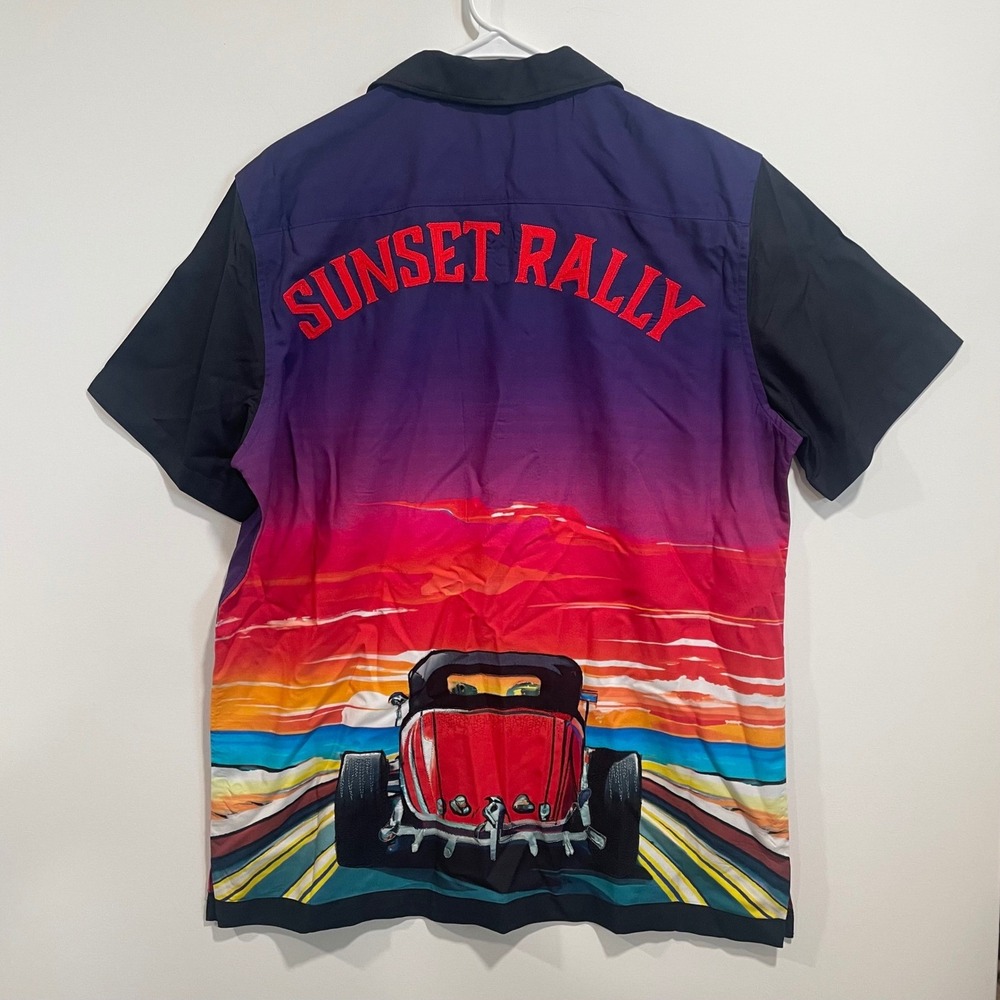 Robert Graham Sunset Rally Shirt Mens L Purple Pink Ombre‎ Hot Rod Car MSRP $298